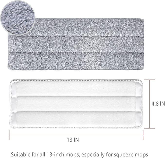 6 Pack Microfiber Mop Replacement Pads Compatible with Joymoop, Bosheng Flat mop or Squeeze Mop Bucket Set, Washable and Reusable 13" x 4.9" Wet/Dry Flat Mop Pads for Cleaning Floor