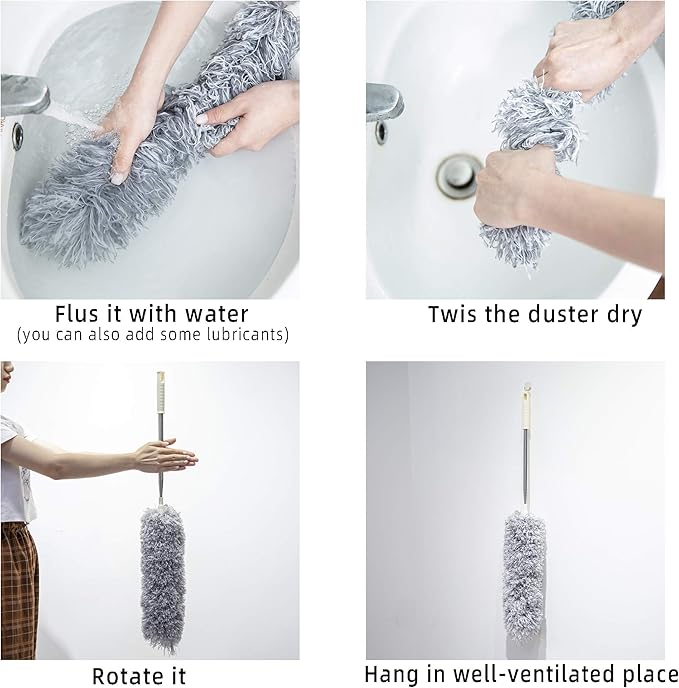 Microfiber Duster with Extension Pole,Washable Bendable Head Ceiling Fan Duster,15-100 inch Wet or Dry Dust Collect Telescoping Dusters for Cleaning Ceiling Fan,High Ceiling,Furniture