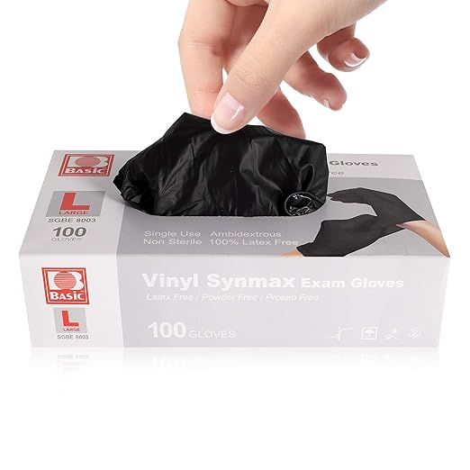 Disposable Medical Black Vinyl Exam Gloves Industrial Gloves - Latex-Free & Powder-Free 100PCS (BK-Large)