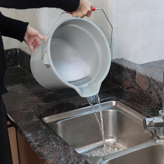 6 Packs Industrial Round Utility Pail with Handle, Commercial Utility Bucket, 14 Quart, Grey