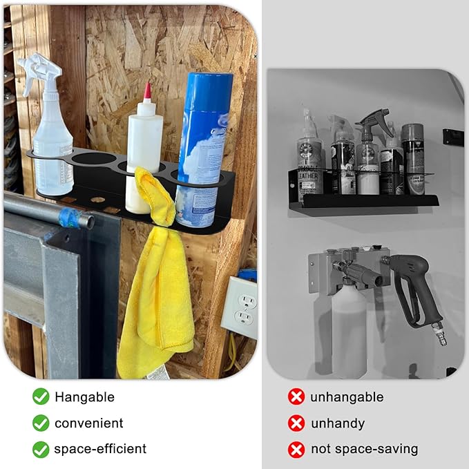 4 Holes Spray Bottle Holder Wall Mount Hangable Space-efficient Spray Can Holder Wall Mount Spray Bottle Hanger for Universal for Garage and Home