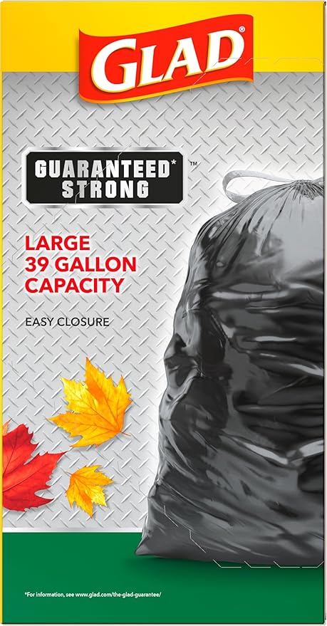 Glad Large 30 Gallon Trash Bags, Unscented Heavy Duty Garbage Bags, Forceflex with Drawstring, 30 Count (Packaging May Vary)