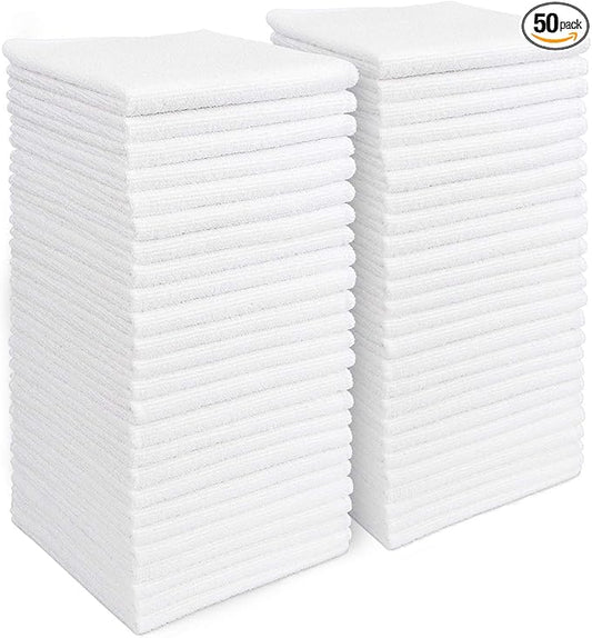 AIDEA Microfiber Cleaning Cloth White 50PK, Microfiber Towels for Cars, Lint Free Rags, Kitchen Towels Dusting Cloth, Bar Rags for Cleaning, Wash Cloth, Dish Cloths White, 11.5"x 11.5"