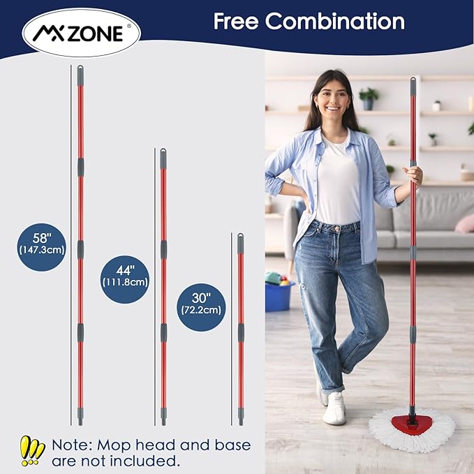 Spin Mop Handle Replacement Compatible with O Cedar Spin Mop and Bucket, 4-Section 30 to 58 Inchs Mop Replace Handle, Mop Stick for Floor Cleaning, Mop Head and Base not Include