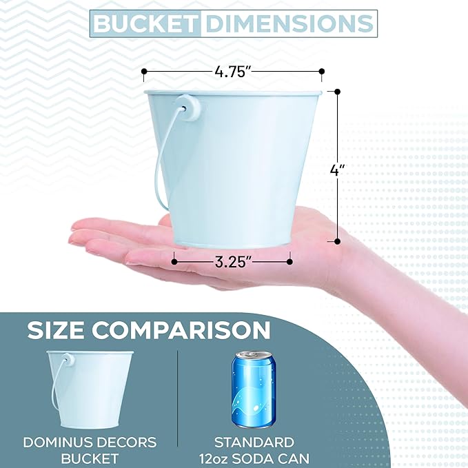Small Metal Buckets with Handles - Leak-Proof Metal Pail Bucket - Galvanized Bucket with Handle - Multipurpose Tin Bucket for Party Favors, Organization, School, Weddings, Garden - Set of 6, Sky Blue