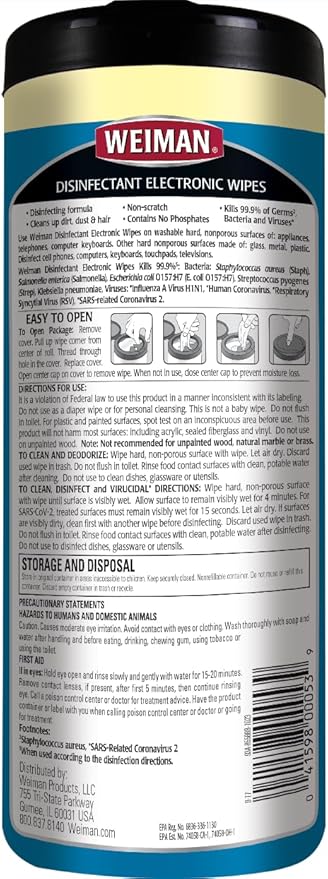 Weiman Electronic Screen Cleaner Wipes - 4 Pack Clean Your Laptop, Computer, TV, and All Electronic Equipment - Electronic Wipes - 30 Count