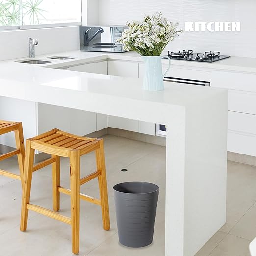 UUJOLY Small Bathroom Trash Can Wastebasket, Plastic Garbage Bin Container Basket for Bathrooms, Laundry Room, Kitchens, Offices, Kids Rooms, Dorms, Dark Grey, 1.8 Gallon