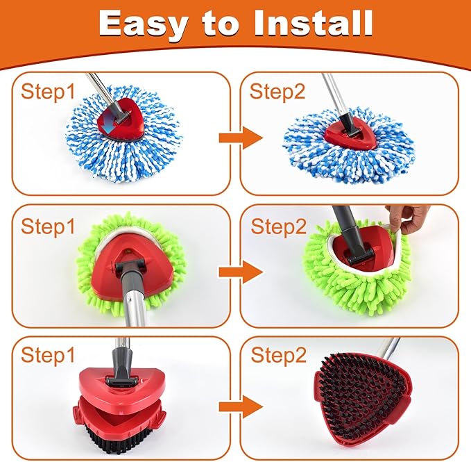 2 Microfiber Mop Head Refills and 2 Chenille Mop Pads,1 Upgrade Scrub Brush 1 Spin Mop Base for O Cedar RinseClean 2 Tank Spin Mop System,Spin Microfiber Mop Refills for Cleaning All Floors