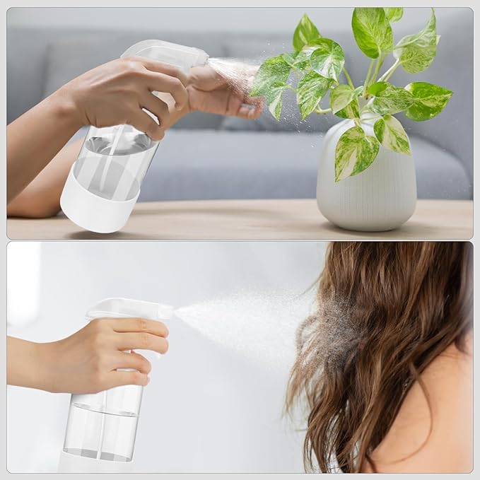 2 Pack Glass Spray Bottles with Silicone Sleeve, 16 oz Empty Refillable Containers with Adjustable Spray Nozzles, Spray Bottles for Hair, Cleaning Solutions and Plants White