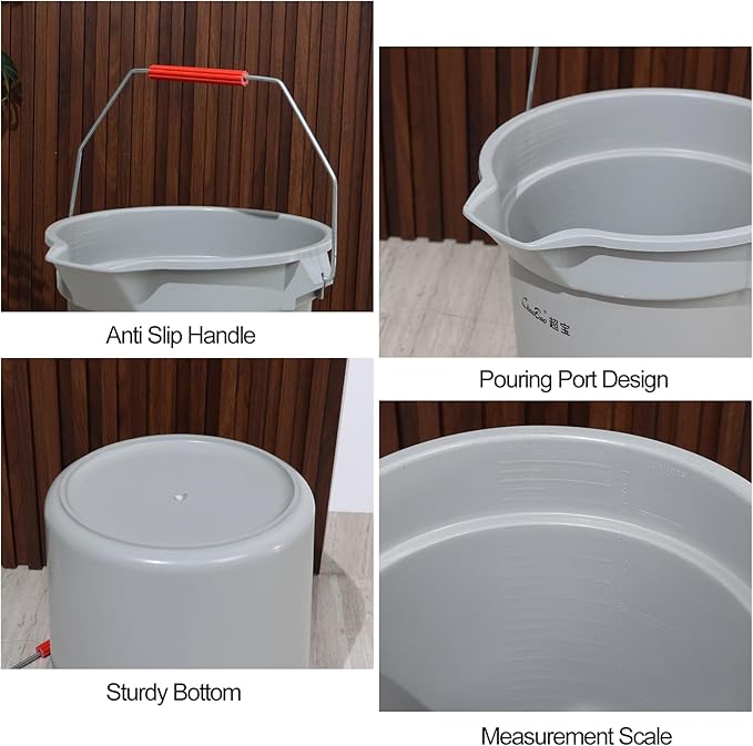 4-Pack 14 Quart Commercial Cleaning Bucket, Plastic Round Utility Pail with Handle, Grey