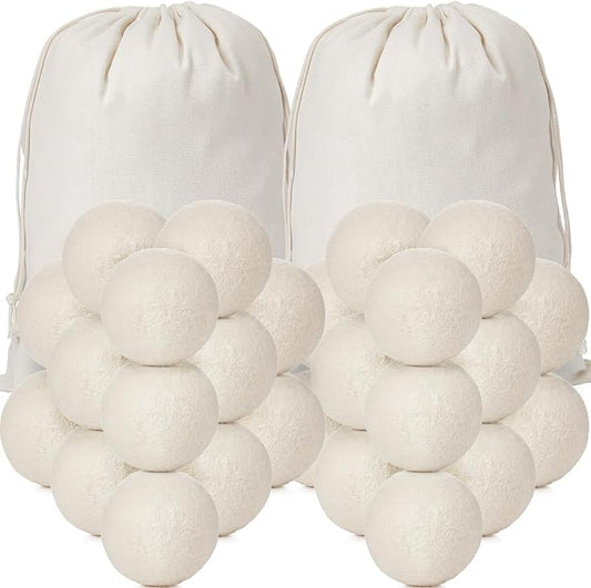 Roowest 60 Pcs Wool Dryer Balls Set Reusable Laundry Wool Balls with Muslin Bags Fabric Softener Anti Wrinkle Anti Static Saving Energy and Time