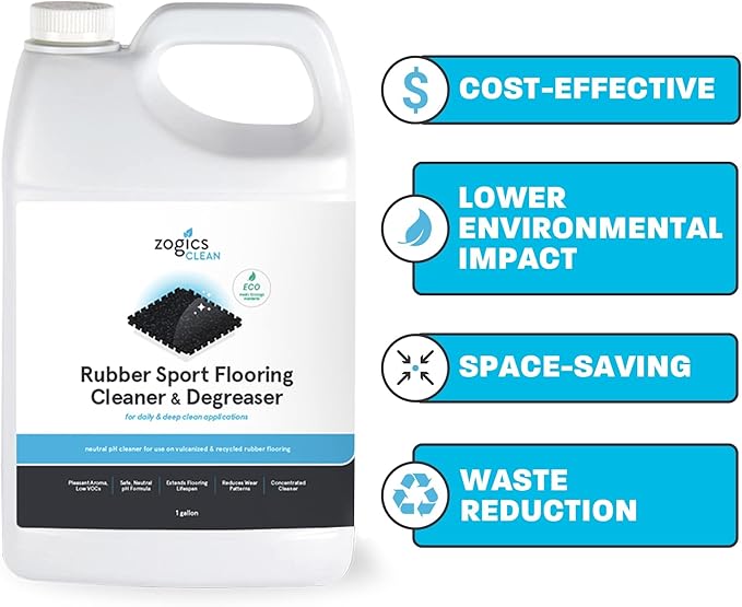 Zogics Rubber Flooring Cleaner and Degreaser – Cleaner Concentrate and Heavy Duty Degreaser for Rubber Floors and Mats, Biodegradable and Non Toxic Cleaner (4 Gallons/Case)