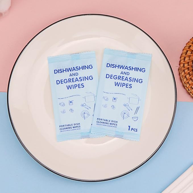 Portable Cleaning Wipes, 100 Count Dish Soap Disposable Wipes, Individually Wrapped Dish Wipe for Travel and Camping Quick Cleaningups