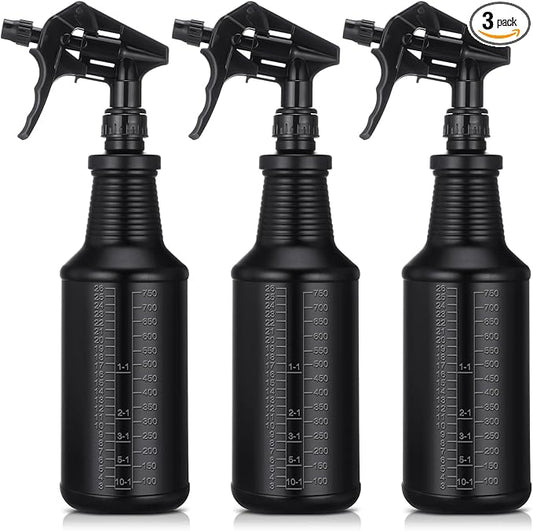 Honeydak 3 Pack Plastic Spray Bottles Black 34 oz Heavy Duty Opaque Spray Bottles UV Light Blocking Refillable Reusable Leak-proof Sprayers for Cleaning Solution Kitchen Garden Home Plant