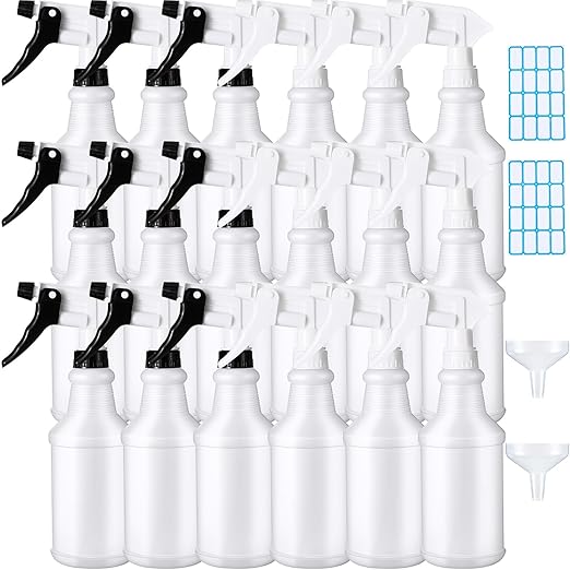 Yinder 18 Pcs 16 Oz Plastic Spray Bottle Bulk Empty Refillable Spray Bottles for Cleaning Solution Leak Proof Water Sprayer with Adjustable Nozzle Mist/Stream Mode(Black,White)