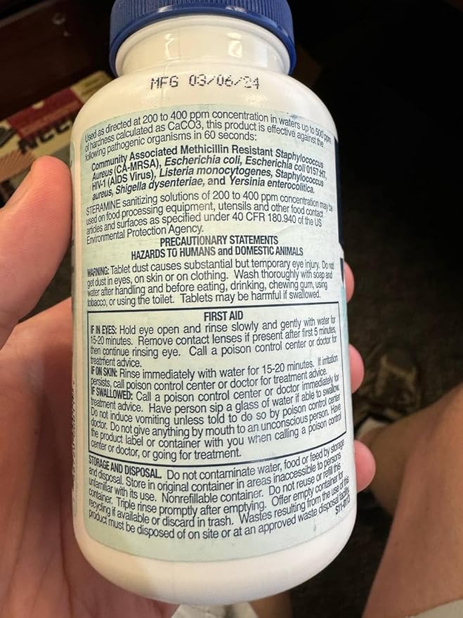 6 Bottles Steramine Sanitizer Tablets w/15 QT-10 Test Strip - Multi Purpose Steramine Sanitizing Tab for Food Contact Surface, Kitchen, Restaurant, Diner & Food Service by FryOilSaver Co. (900 Count)