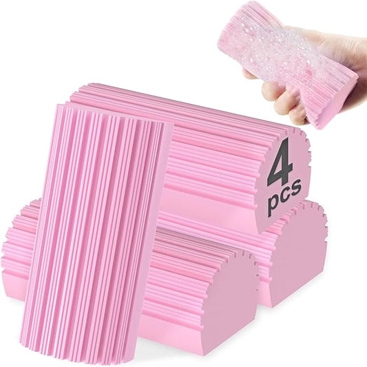 4pcs Damp Dusting Sponge Pink, Household Clean Sponges Duster for Cleaning Baseboards Blinds, Vents, Window Trunk, Scrub Magic Sponge Eraser Reusable Wet Sponges Cleaning Supplies Tool