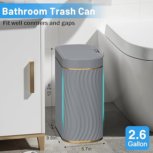Bathroom Trash can with Automatic Touchless Lid, 2.6 Gallon Motion Sensor Small Garbage Can, Slim Waterproof Smart Trash Bin for Bedroom, Office, Living Room