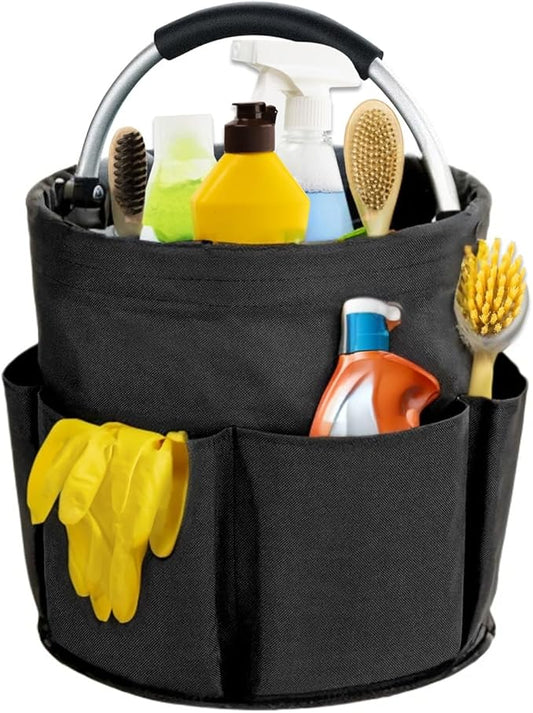 17L Cleaning Caddy with Handle, Cleaning Supplies Organizer, Foldable Storage Basket, Cleaning Supply Caddy, Portable Multi Cleaning Bucket Bag for Home, Garden (Black)