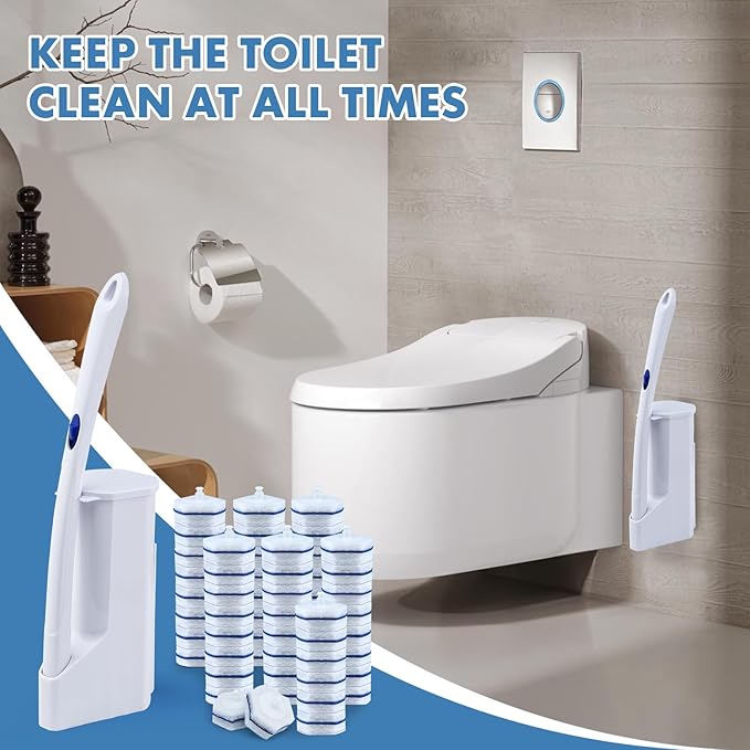 COBETE Disposable Toilet Brush Wand 2 Kit with 40 Refills, Efficient Deep Scrubbing Toilet Bowl Cleaner Wand for Bathroom Toilet Cleaning
