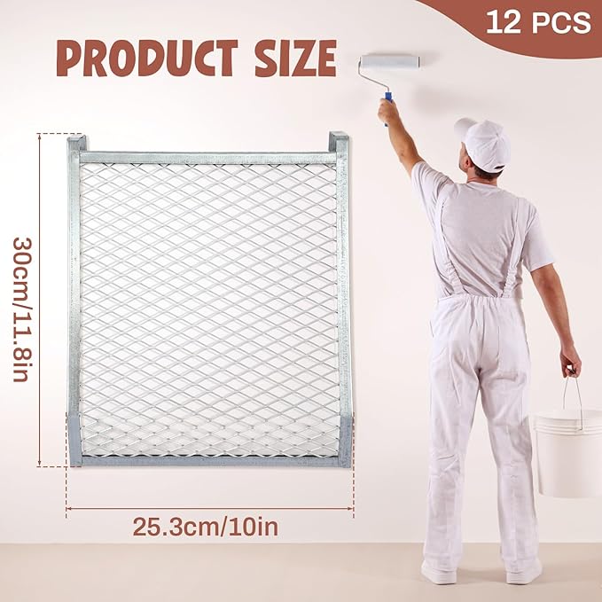 Landhoow 12 Pcs Paint Roller Grid for 5 Gallon Buckets, Paint Screen Strainer 4 Sided Metal Bucket Grid, Silver