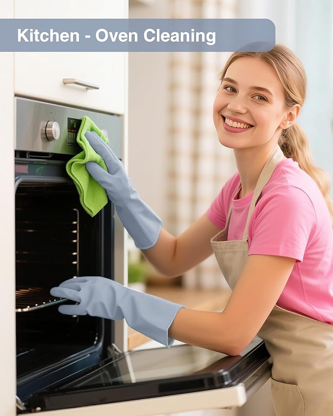 Rubber Cleaning Dishwashing Gloves 4 Pairs Reusable Kitchen Glove for Washing Dishes & Household Bathroom Cleaning Dish Gloves with Flock Lining Anti-Slip Grip Waterproof Thick Long-lasting Colorful M