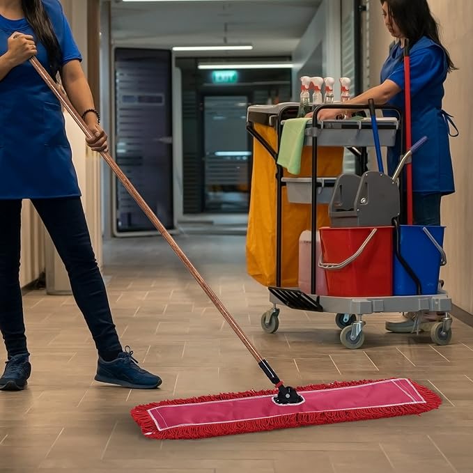 Matthew Cleaning 36'' Industrial Strength Cotton Dust Mop Refill Washable Replacement Heads for Residential & Commercial Use Fit Standard Dust Mop Frames, Hardwood, Concrete Floors Red 3 Pack
