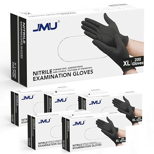 JMU Black Nitrile Gloves XL Case of 1200, 3.5Mil, Latex Free, Powder Free
