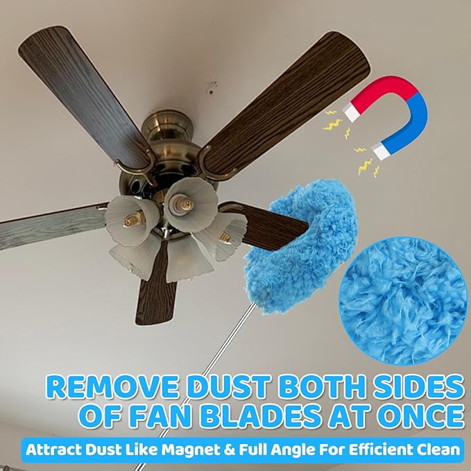 8 Pack Ceiling Fan Cleaner Duster 2 Size Reusable Microfiber Ceiling Fan Cleaner Duster with Extendable Long Handle 6 to 30 Inch for Cleaning Walls Bookshelves Door Window Top