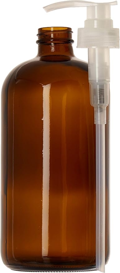 kitchentoolz 32 Ounce Large Amber Glass Boston Round Bottles w/Natural Color Pumps. Great for Lotions, Soaps, Laundry Detergent and Essential Oils - Food Safe and Medical Grade (Pack of 2)