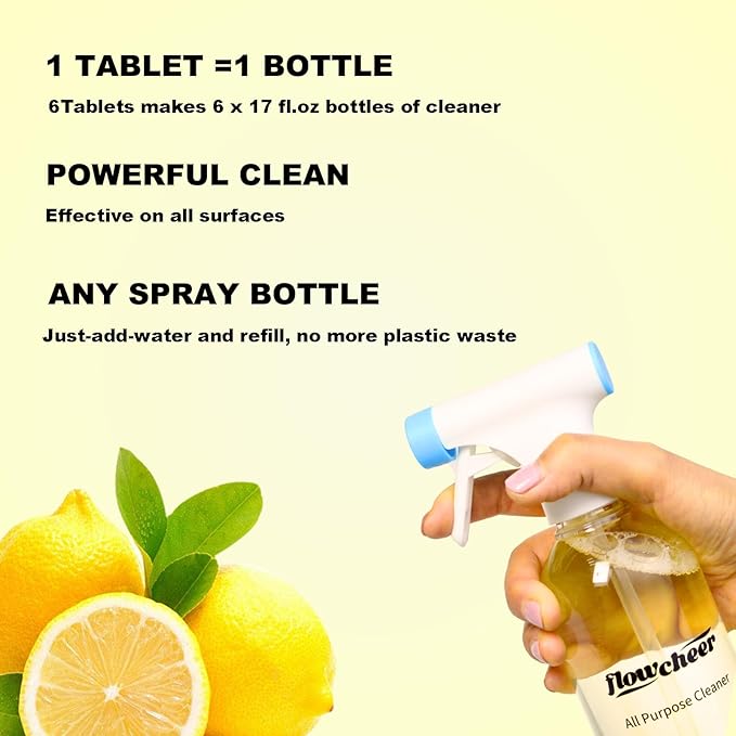 Multi-Purpose Cleaner Starter Kit-Lavender and Lemon Scent all purpose cleaner concentrate,cleaning tablets (6 Refill tablets) with Reusable Bottle Multi-Surface Household Cleaner, 6x17fl oz