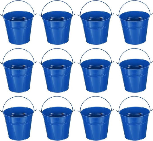 PATIKIL 5.1"x4.7" Small Metal Buckets with Handle, 12 Pcs Mini Galvanized Bucket Colorful Easter Buckets for Crafts Party Favors Decoration, Deep Blue