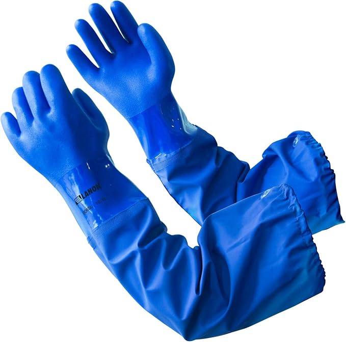 LANON 2 Pairs 26" Elbow Length PVC Chemical Resistant Gloves, Heavy-Duty Long Rubber Gloves, Acid, Alkali & Oil Protection, XL