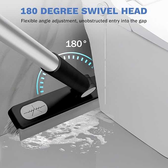 SetSail Grout Cleaner Brush with Long Handle, V-Shaped Floor Scrub Brush Swivel Grout Brush Stiff Bristle Floor Grout Scrubber for Bathroom, Tile Line, Crevice, Kitchen, Wall, Deck, Garage, Black Grey