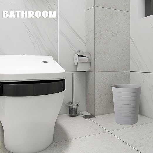 UUJOLY Small Bathroom Trash Can Wastebasket, Plastic Garbage Bin Container Basket for Bathrooms, Laundry Room, Kitchens, Offices, Kids Rooms, Dorms, Grey, 1.8 Gallon
