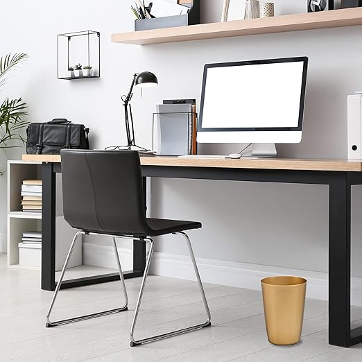 Mini Waste Basket - Durable Small Plastic Garbage Trash Can Bin - Lidless Open-Top Rectangular Slim Profile for Compact Spaces - Suitable for Home, Bathroom, Office, Bedroom & More, Soft Brass