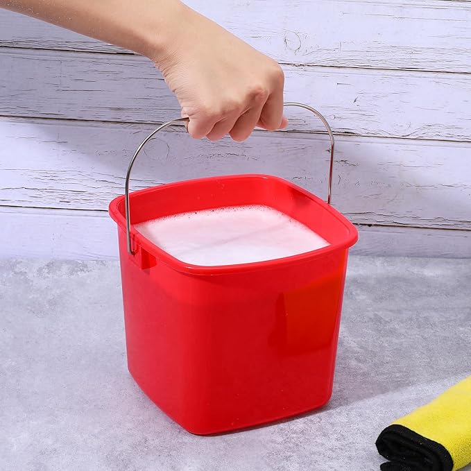 6 Pcs 3 Quart Cleaning Bucket Small Sanitizing Square Bucket Detergent Pail for Home Commercial Restaurant Kitchen Office School (Red)