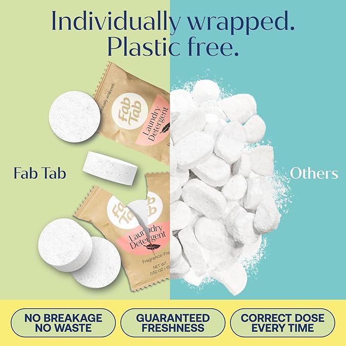 Fab Tab Laundry Detergent Tablets, Plant-Based Formula, Removes Tough Stains, Plastic-Free Alternative to Pods, All Washing Machines (30 Count, Unscented)