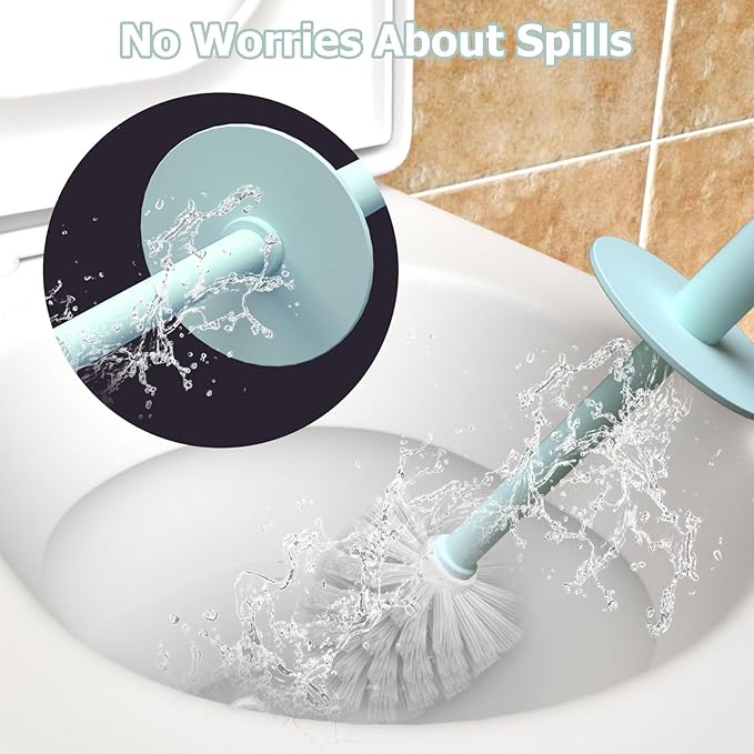 Topsky 2 Pack Compact Toilet Brush & Holder Set, Plastic Round Barrel Loo Brush with 2 Replacement Toilet Brush Head, Durable for Bathroom Toilet, Green