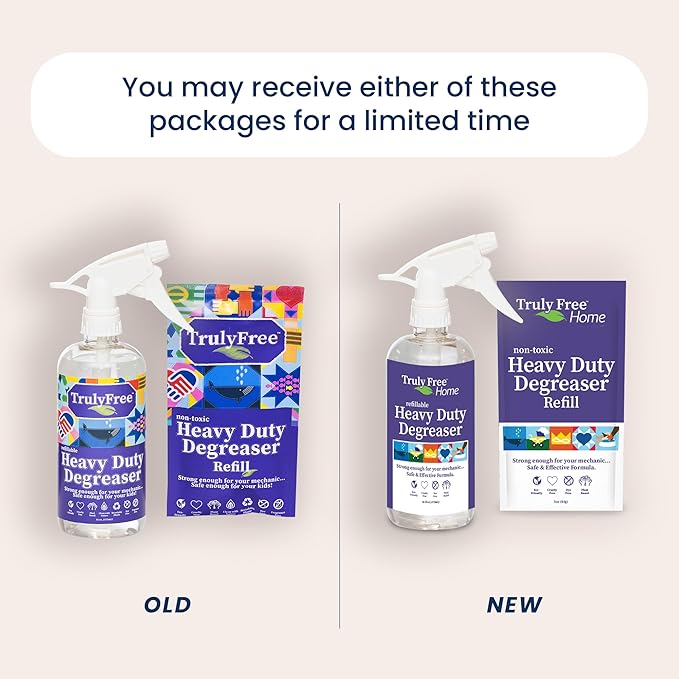 Truly Free Heavy Duty Degreaser- Grease Remover & Grime Cleaner for Kitchen, Automotive & More, Household Cleaning Supplies, Fragrance-Free, Includes 16 oz Reusable Empty Bottle & 2 Refills (4 oz)