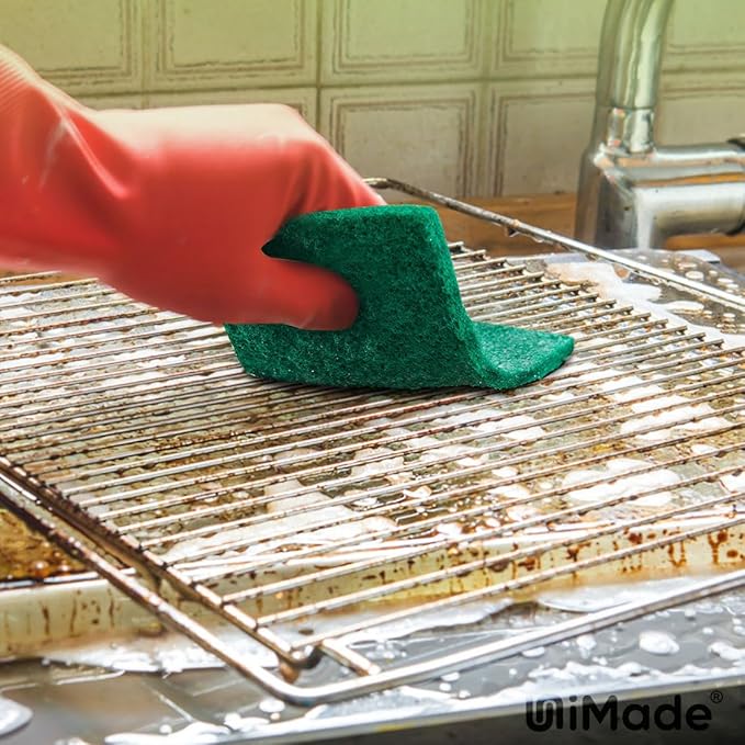 Heavy Duty Scouring Pad, 96Pcs Household Scour Pad for Kitchen, Garage and Outdoors, Reusable Dish Scrubber Pads for Pan and Metal Grill - Green