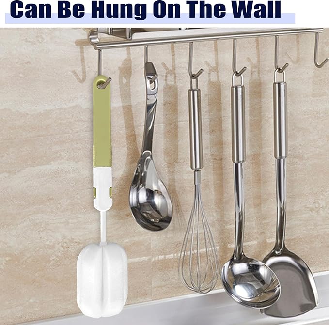 INVODA Sponge Nipple Bottle 5 PCS + Replaceable Brush Heads 5 PCS Baby Bottle Brushes Long Handle Cup Scrubber Brush Portable Sponge Cleaning Brush (5 PCS+ 5 Brush Heads)