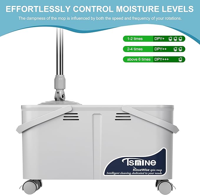 2025 Upgraded Mop Bucket Separate Dirty Water, Hands-Free Floor Cleaning System with 360° Wheels, Wet Dry Mop for Hardwood, Tile & Laminate Floors, 61" Handle & 6 Mop Heads - Grey