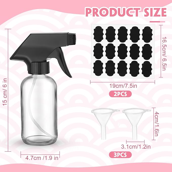 Fumete 20 Pcs 4 oz Glass Spray Bottles Empty Refillable Sprayer Containers with Funnels Labels Black Trigger Sprayers Spray Bottles for Essential Oil DIY Kitchen Hair Plants(Clear)