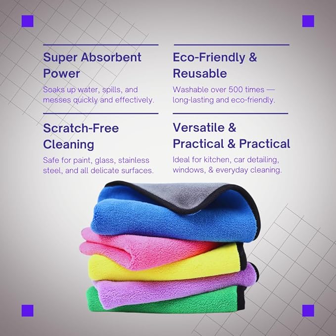Microfiber Kitchen Towels | 12"x12" Kitchen Cloths | Australian Designed |12 Pack 400 GSM Cleaning Cloths | Cleaning Towels | Ultra-Soft, Scratch-Free, Reusable, Super Absorbent | Car & Household