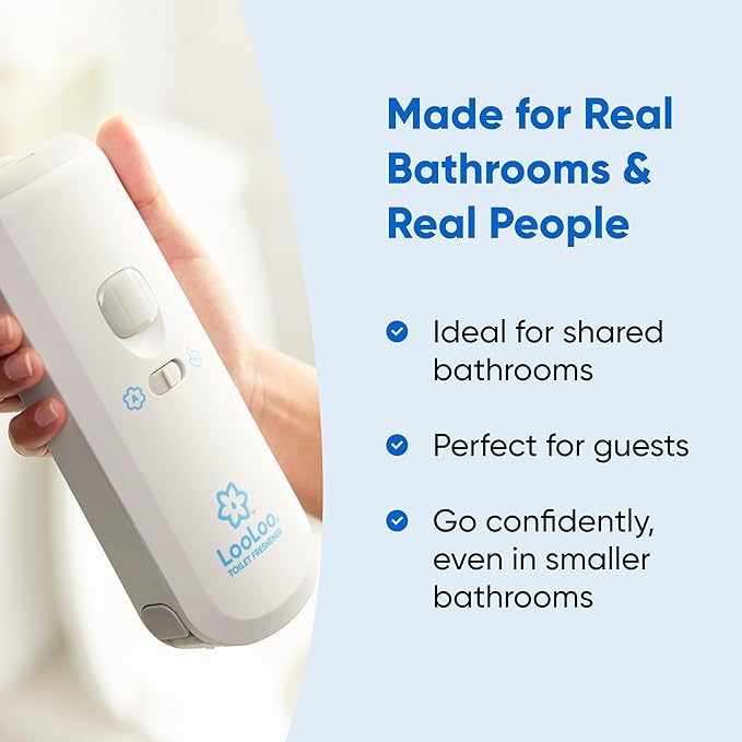 LooLoo 3.0 Touch Free Toilet Freshener Automatic Air Freshener Spray for Bathroom Starter Kit with Light and Toilet Deodorizer, Bathroom Spray Odor Eliminator - Warm Teakwood