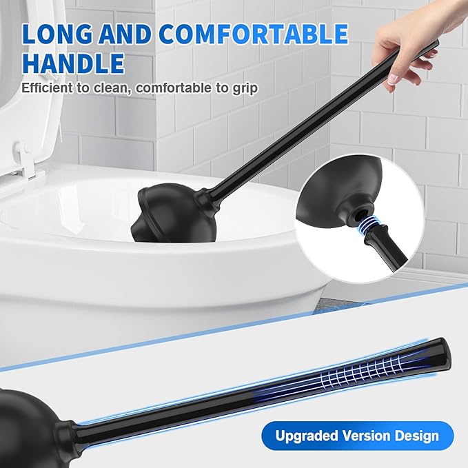 Toilet Plunger and Brush, Silicone Bowl Brush and Heavy Duty Toilet Plunger Set with Ventilated Holder, 2-in-1 Toilet Brush and Plunger Combo for 5.3-inch Toilet Drain Bathroom Cleaning