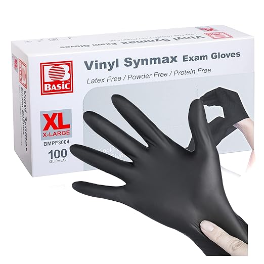 Black Disposable Medical Black Vinyl Exam Gloves Industrial Gloves- Latex-Free & Powder-Free 100PCS (BK-XLarge)
