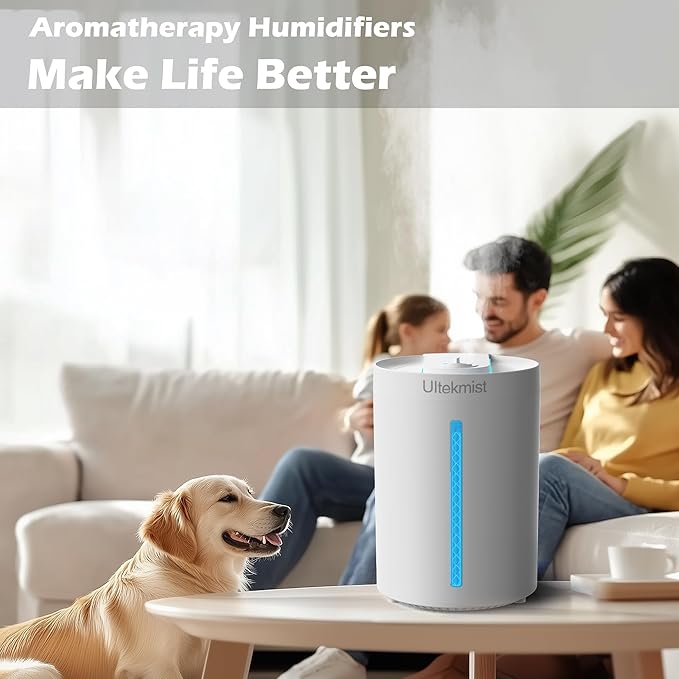 Humidifiers for Bedroom, 2 in 1 Cool Mist Humidifiers for Home, Large Room, Baby Nursery and Plants, 4L Top Fill Cool Mist Humidifier with Oil Diffuser, Nightlight, 31H Runtime, 30db (White)