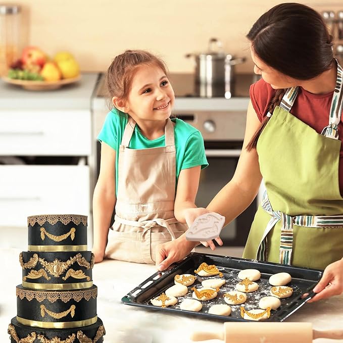 muyulin Baroque Silicone Molds Decorative Clay Mould, Fleur-de-lis Patterns 6 Pieces Scroll Feather Design for Chocolate Cake Decoration Cupcake Toppers